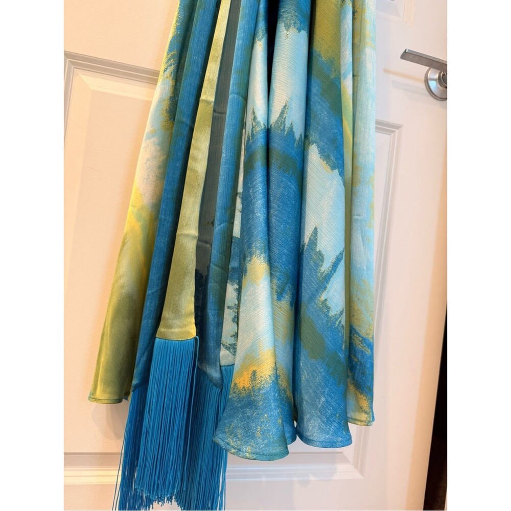 NEW BRONX BANCO Carmen Coastal Gown in Blue & Green ,Plunge Wrap Maxi Dress - Picture 14 of 16
